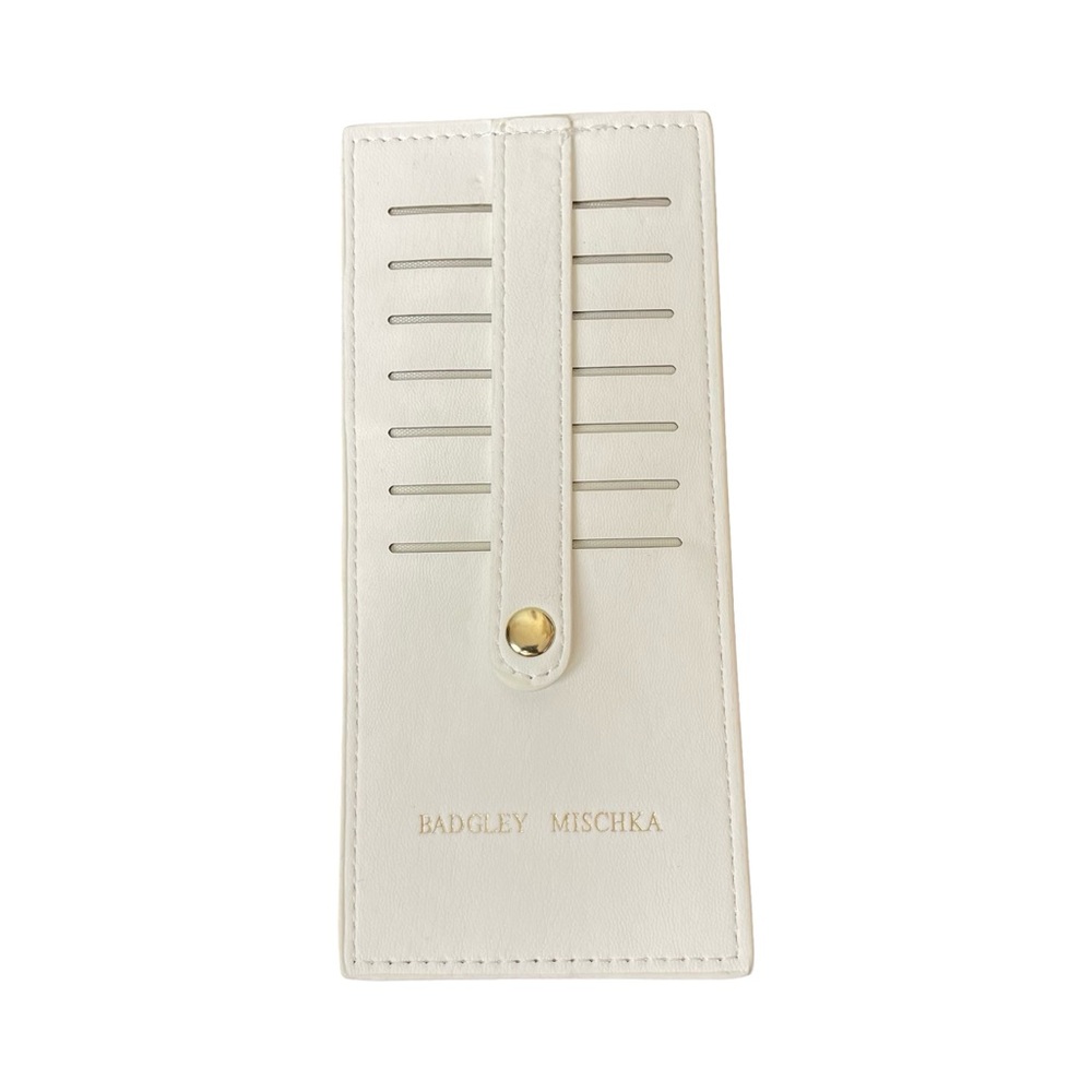 Badgley Mischka Ivory Leather Card Holder – Slim Luxe Organizer w/ Gold Snap